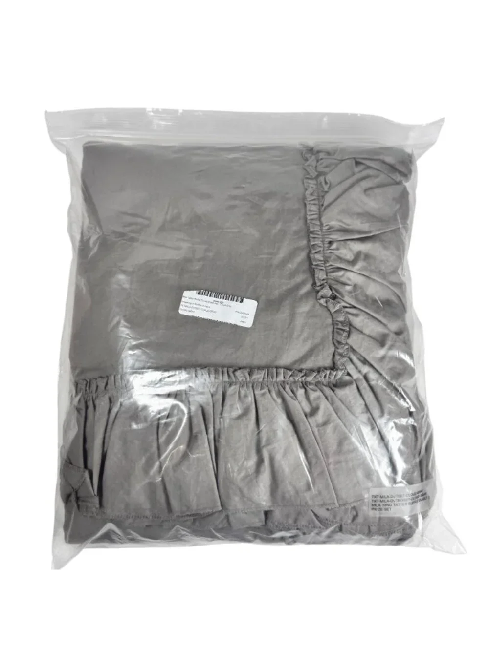 NWT Ruffle Duvet Cover Set King 3 PCs 100% Washed Cotton Gray Solid Bedding